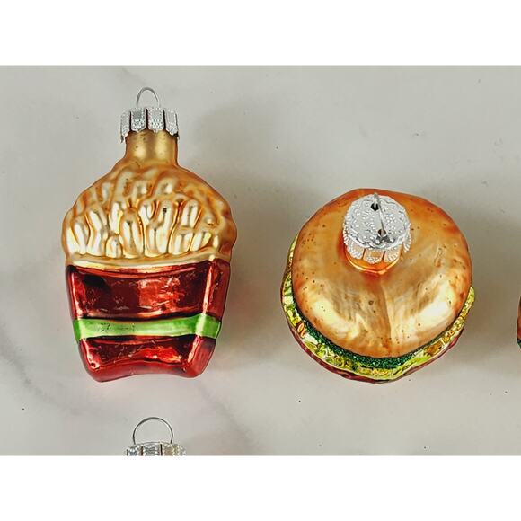 Christmas Mini Blown Glass Tree Ornament Fast Food Pop Corn Hot Dog 90s x11 - Picture 10 of 13